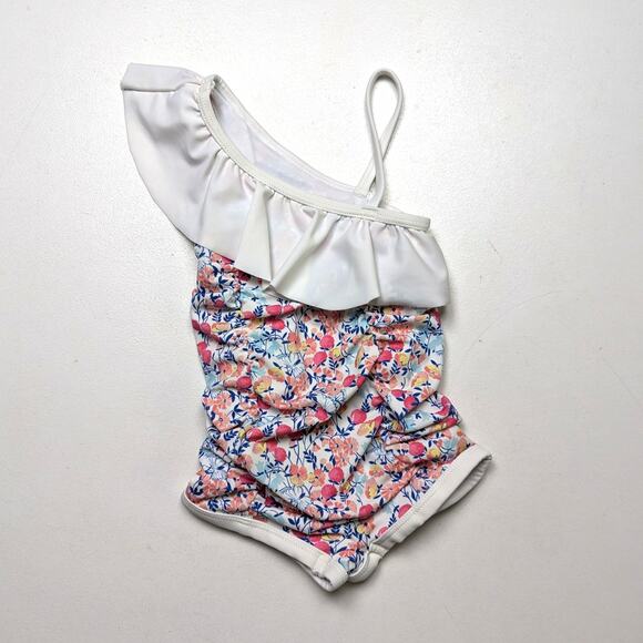 Janie and Jack Other - Janie and Jack Swimsuit Baby Girls Size 6-12m Pink Floral One Shoulder Ruffle